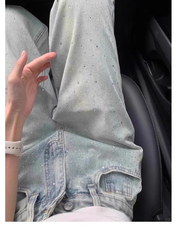 Retro Rhinestone Hotfix High Waist Wide Leg Jeans for Women - Spring/Summer 2026 Collection