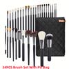 Private Label 34 Pcs Black Make up Brush Set Vegan High Quality Professional Natural Hair Goat Hair Makeup Brush Set with case
