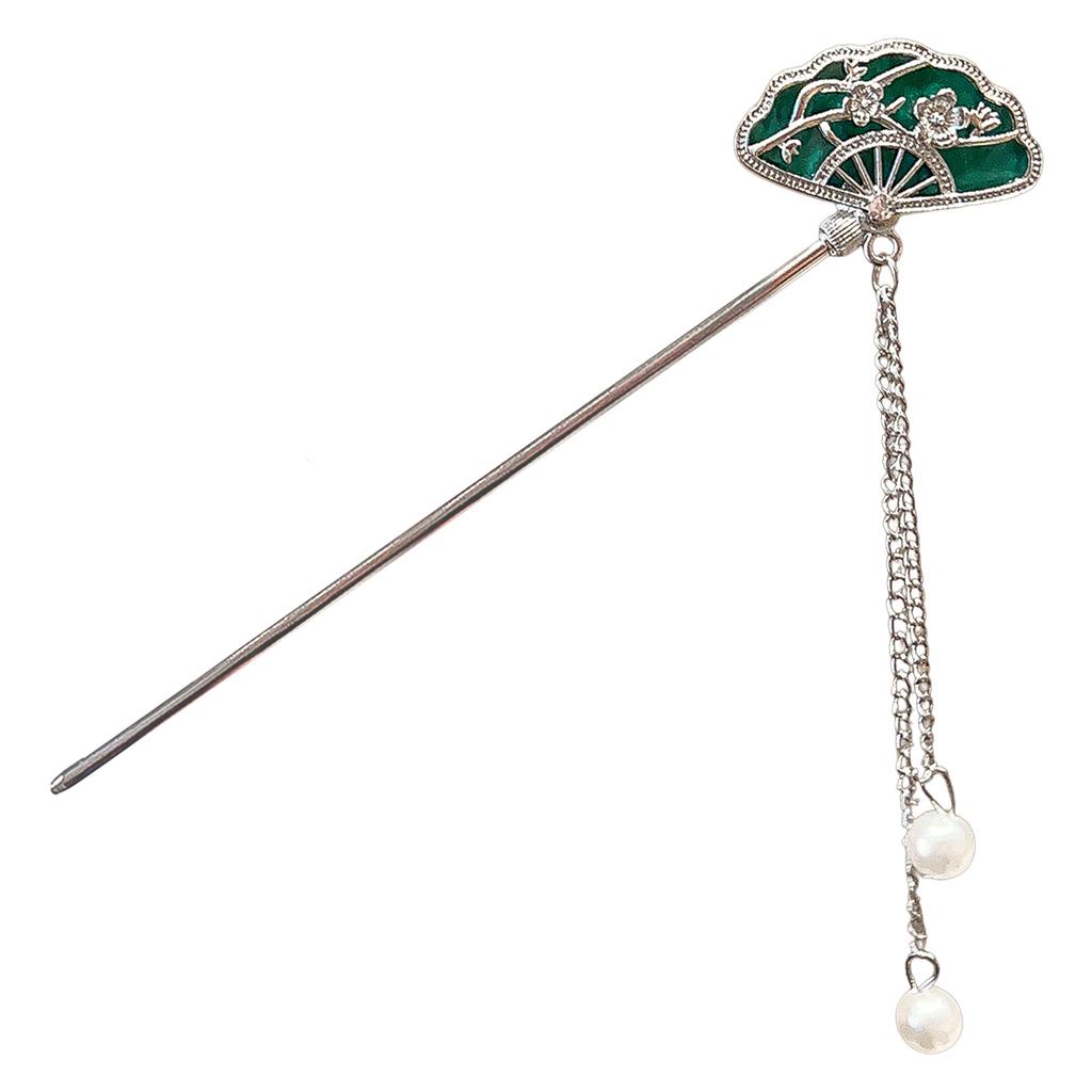 Elegant Vintage Plum Hair Stick Folding Fan Chinese Classical Hairpin for Daily Wear