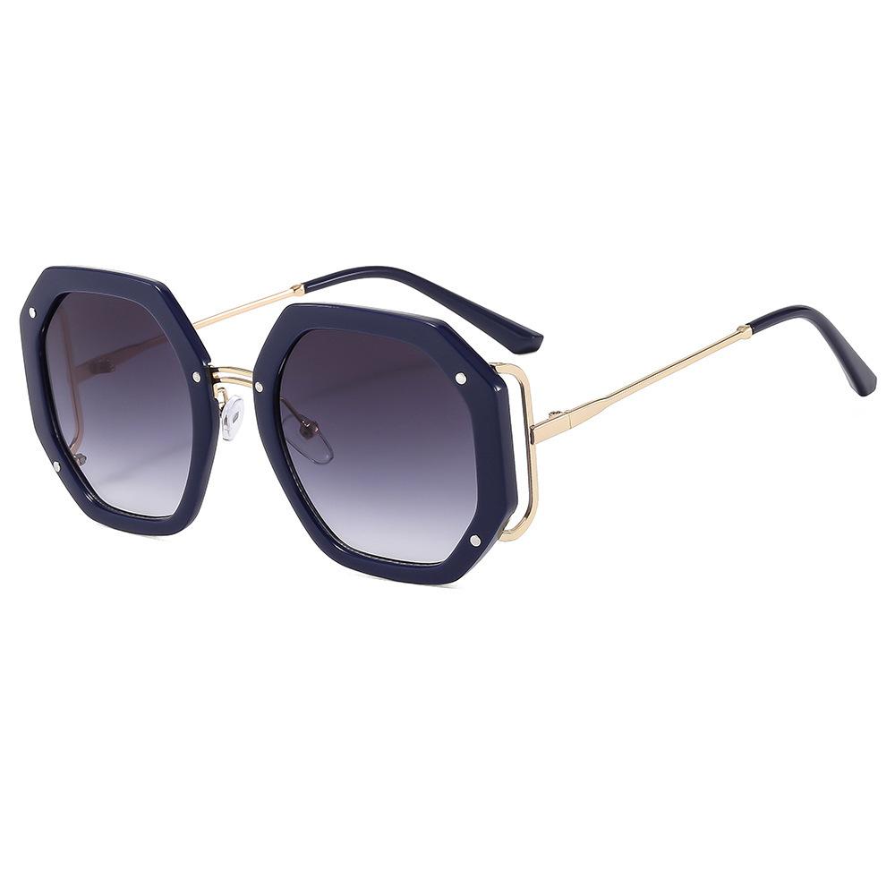 New Personalized Rice Nail Polygonal Large Frame Sunglasses Ins Fashion Women's Trend Hollow Metal Sunglasses