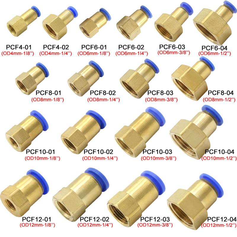 10PCS PCF Pneumatic Air Connector 4 6 8 10 12mm Hose Tube 1/8" 3/8" 1/2" 1/4" BSP Female Thread Brass Quick Pipe Joint Fitting PCV Valves 1