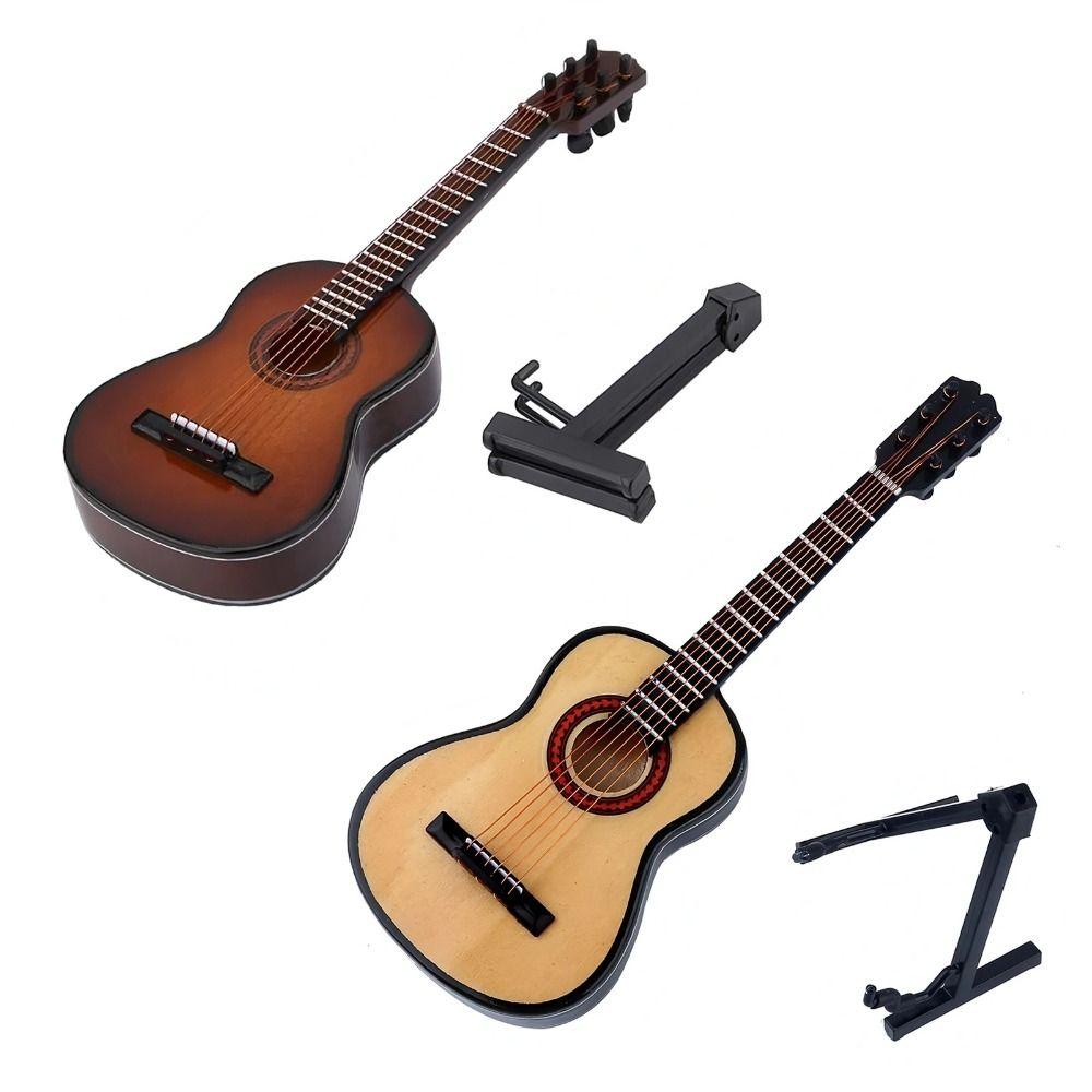 Wooden Pocket Guitar Handmade Musical Instruments Model Tiny Guitar  Dollhouse Accessories