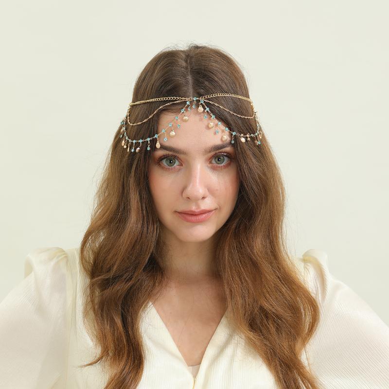 Fashion Bohemia Pearl Sequin Tassels Multi-Layer Hair Chain For Women Bride Rhinestone Forehead Chain Hair Jewelry