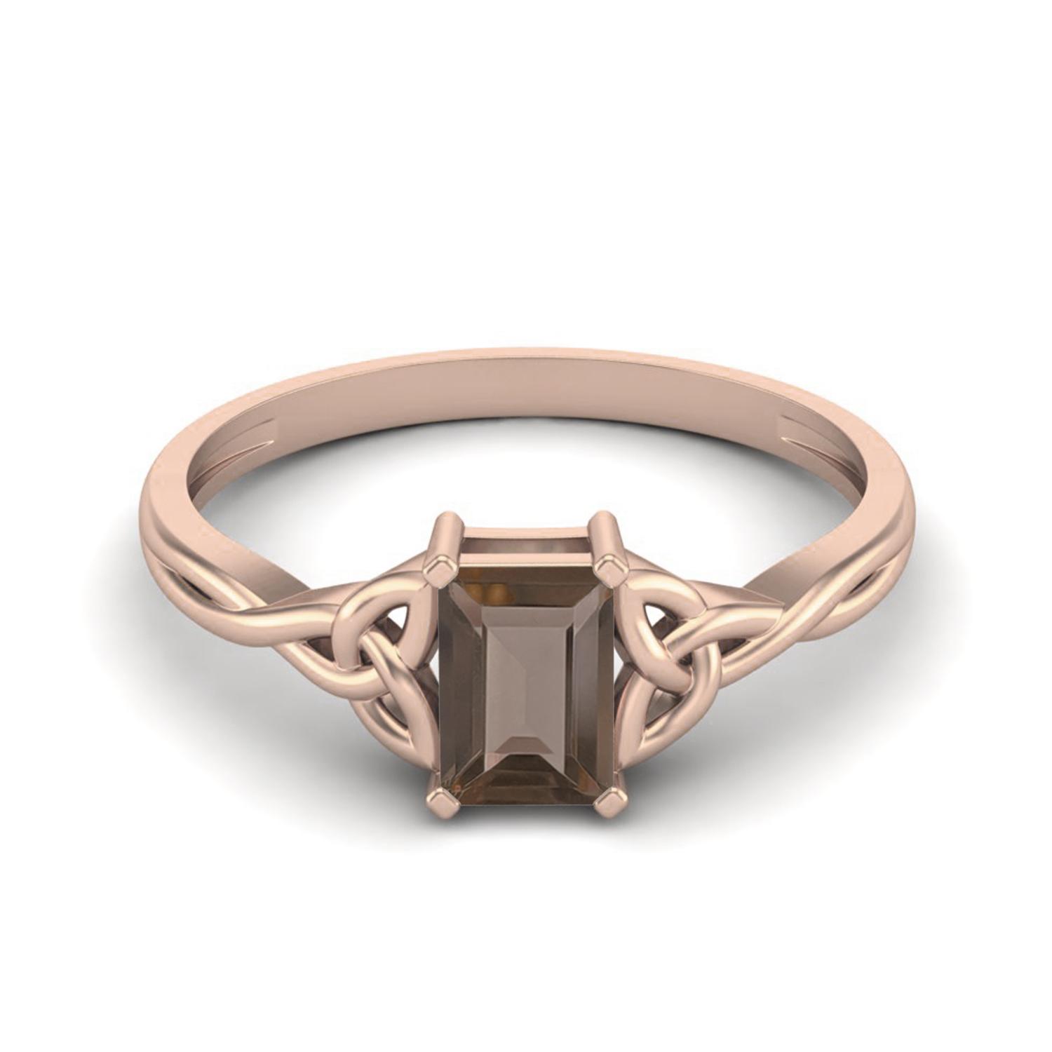 

0.60 Ctw Octagon Smoky Quartz 925 Sterling Silver Rose Vermeil Celtic Design Trinity Knot Women Promise Ring 7 Яскраво-рожевий