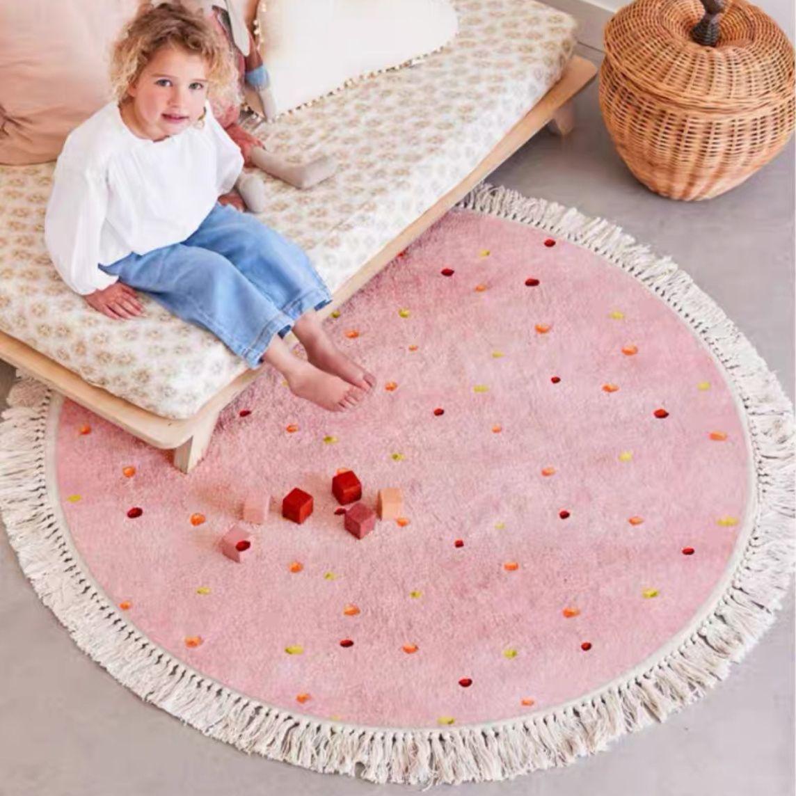 

Grasp The Circumference Circular Carpet Bedroom Easy To Maintain Mat Plush Living Room Sofa Floor Mat Green French Style Dressing Room 80*80cm