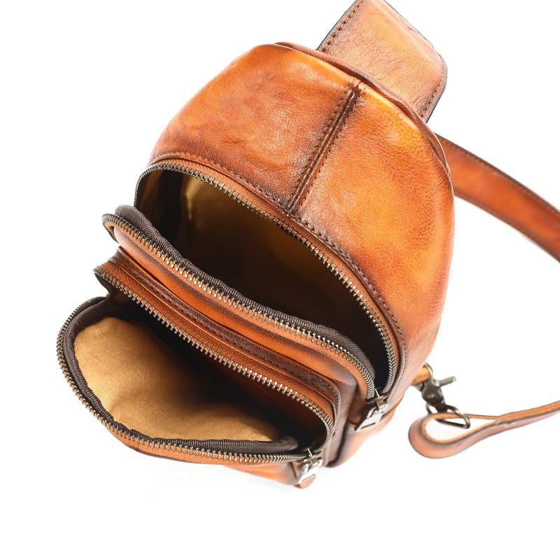Simple Versatile Top Layer Cowhide Men's Chest Toe Cover Handmade Genuine Bag Crossbody