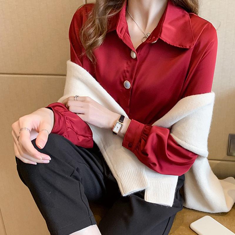 Damen Bluse, Chiffonbluse, Übergröße, lockere Langarmbluse, schlichter Stil, Tops