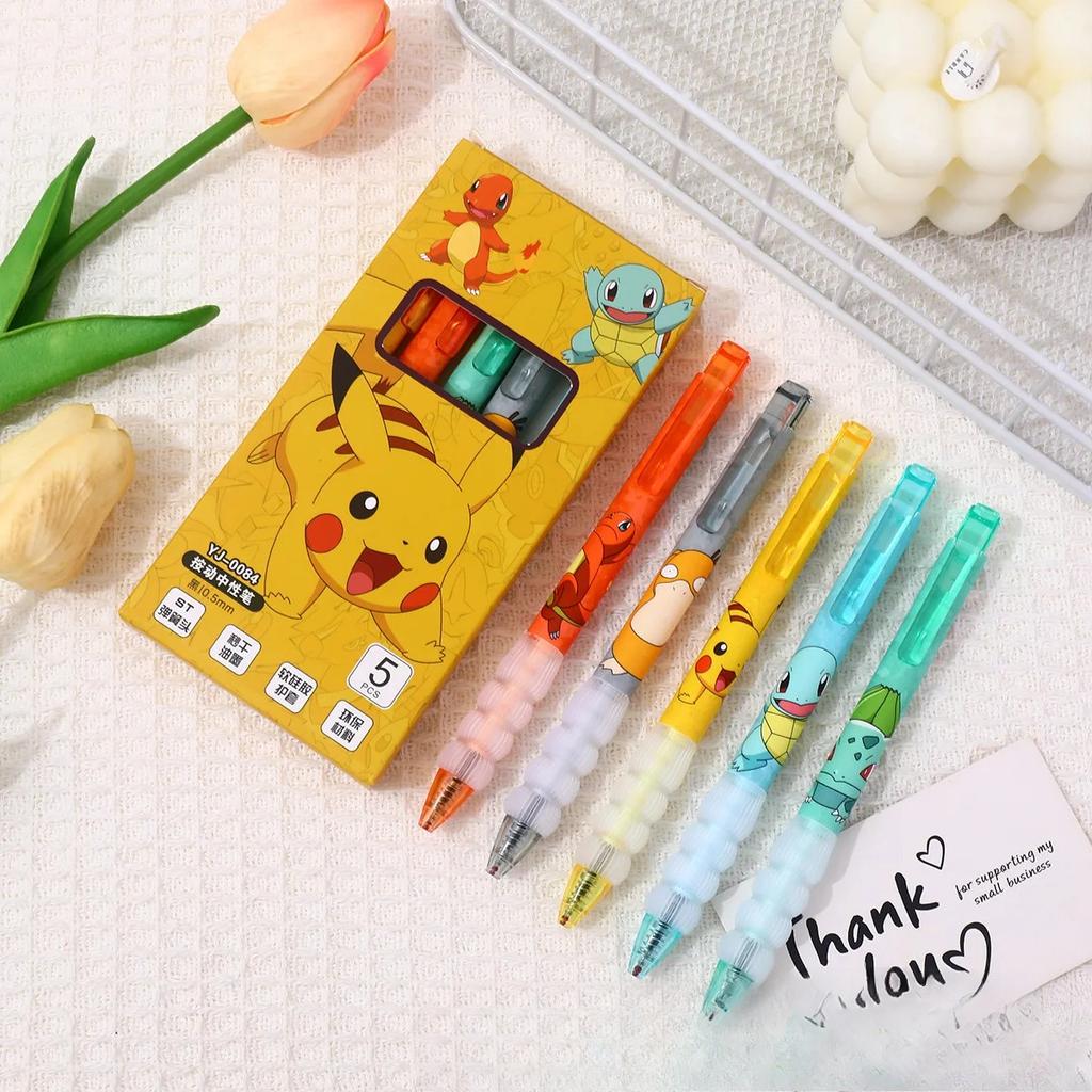 5pcs Pikachu Gel Pen Set Pokemon Ballpoint Pen Cartoon Printing Writing Pen Students Stationery Office Supplies For Kids Gift
