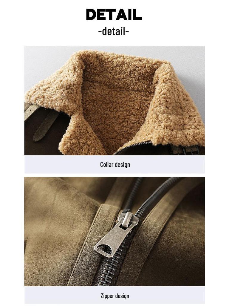Men's Winter Lapel Leather & Fur Color Block Jacket 