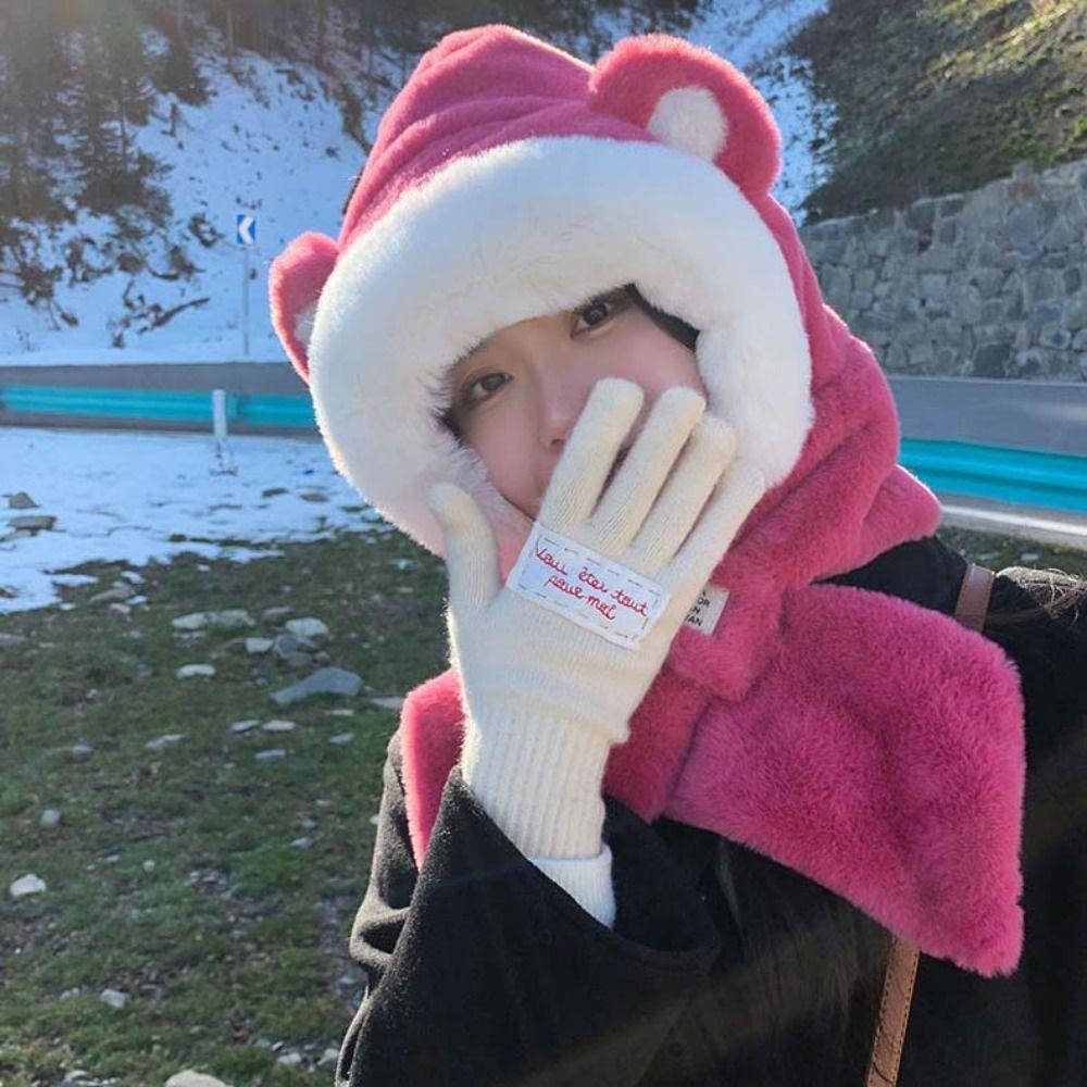 Cute Fluffy Hats Glove Sets Lei Feng Hat Plush Bear Hat Winter Earmuffs  Cold Weather