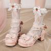 Sweet Women's Low Heels Mary Jane Lolita Shoes Luxury Lace White Pink Heeled Party Wedding Office Dance Shoes Female 2025 Summer