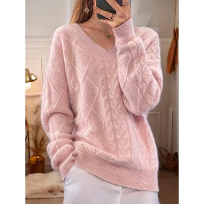 Tooxika New Autumn And Winter Solid Color Long-sleeved Jacquard V-neck Knitted Pullover Sweater