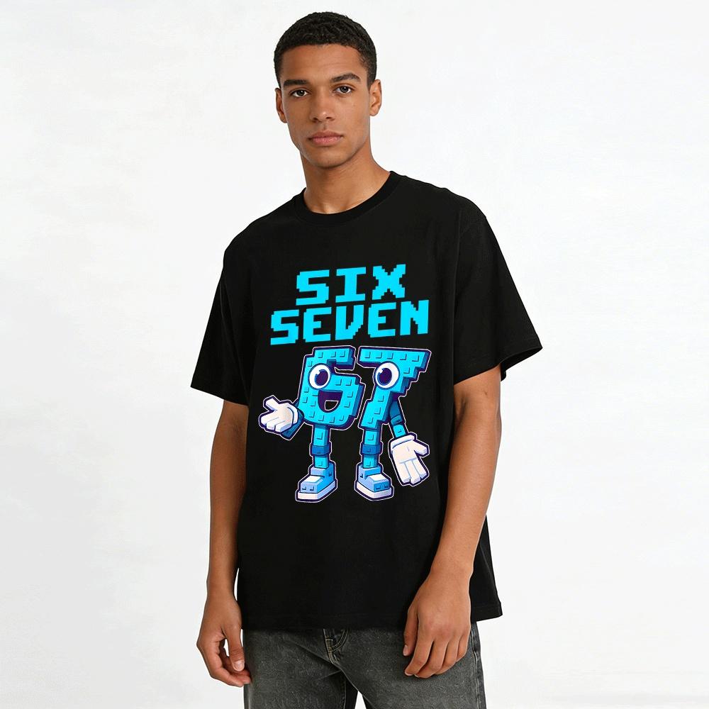 Playful Lego Style 67 Number Print Casual Unisex Loose Top Pure cotton T-shirt