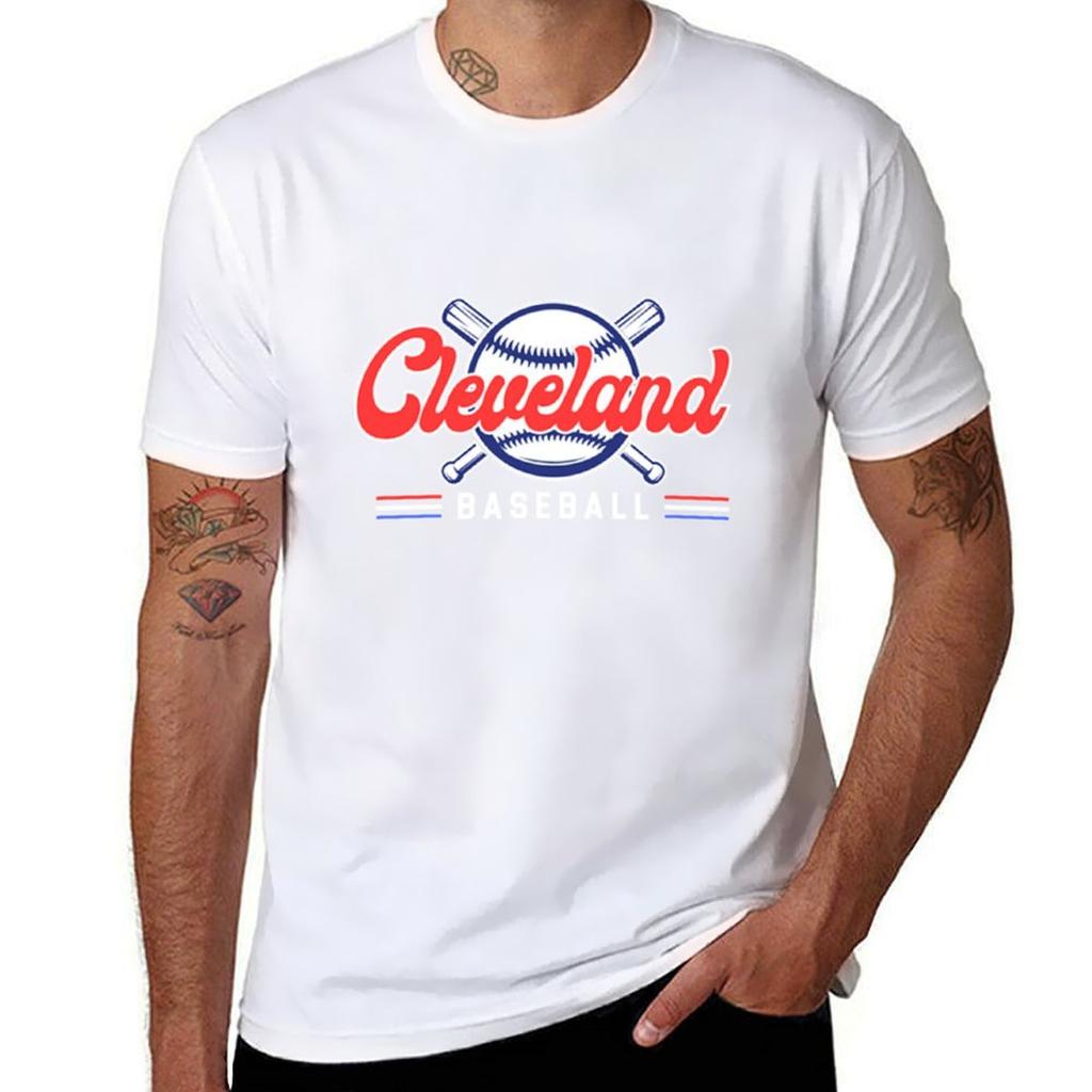 Cleveland Baseball Rotes Und Blaues T-Shirt Atmungsaktives Basic Baumwoll-T-Shirt