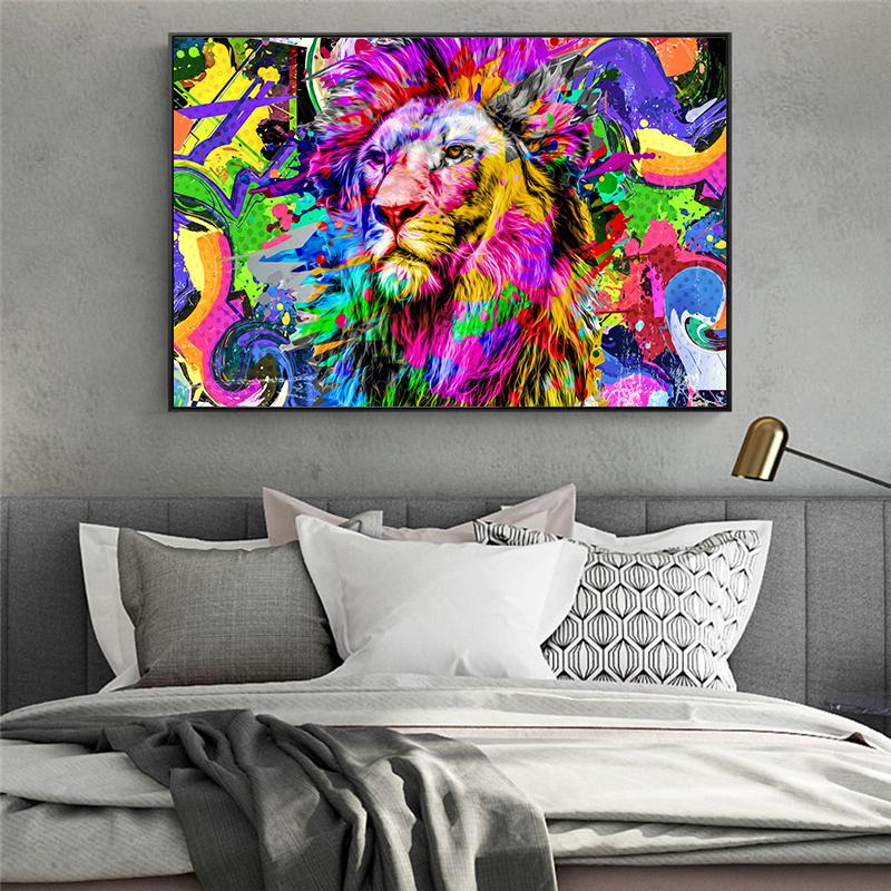 Abstract Psychedelic Lion Cat Canvas Painting Posters and Prints Colorful Animals Wall Art Pictures for Living Room Decor No Frame