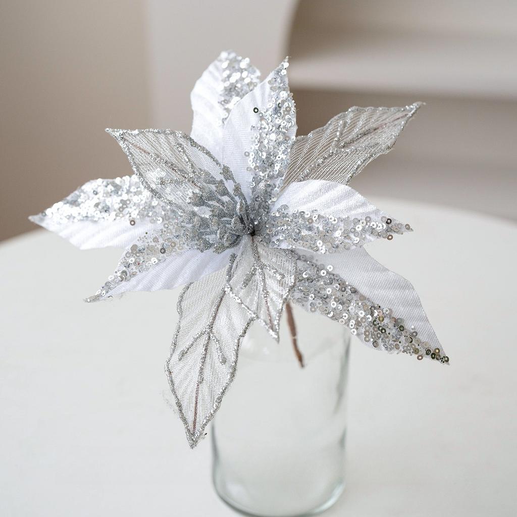 2pcs 22cm Gold Champagne Sequins Handmade Mesh Christmas Flowers Christmas Tree Decoration Living Room Decoration Christmas Tree Embellishment