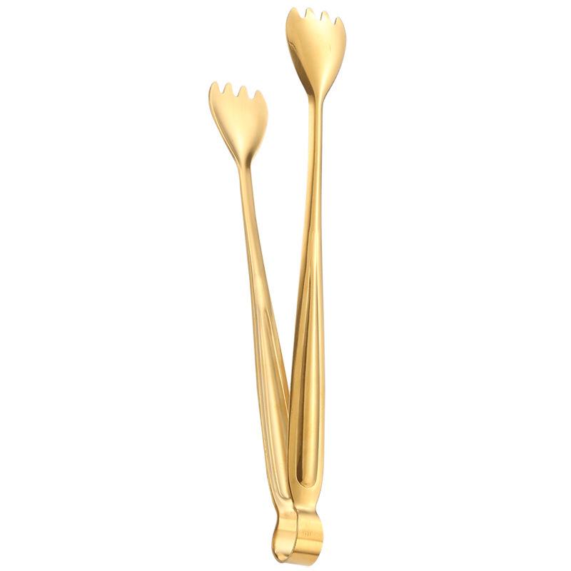Gold 304 Stainless Steel Food Tongs - Ideal for Steaks, Barbecue, Buffets, Restaurants, Towels, and Ice Cubes.