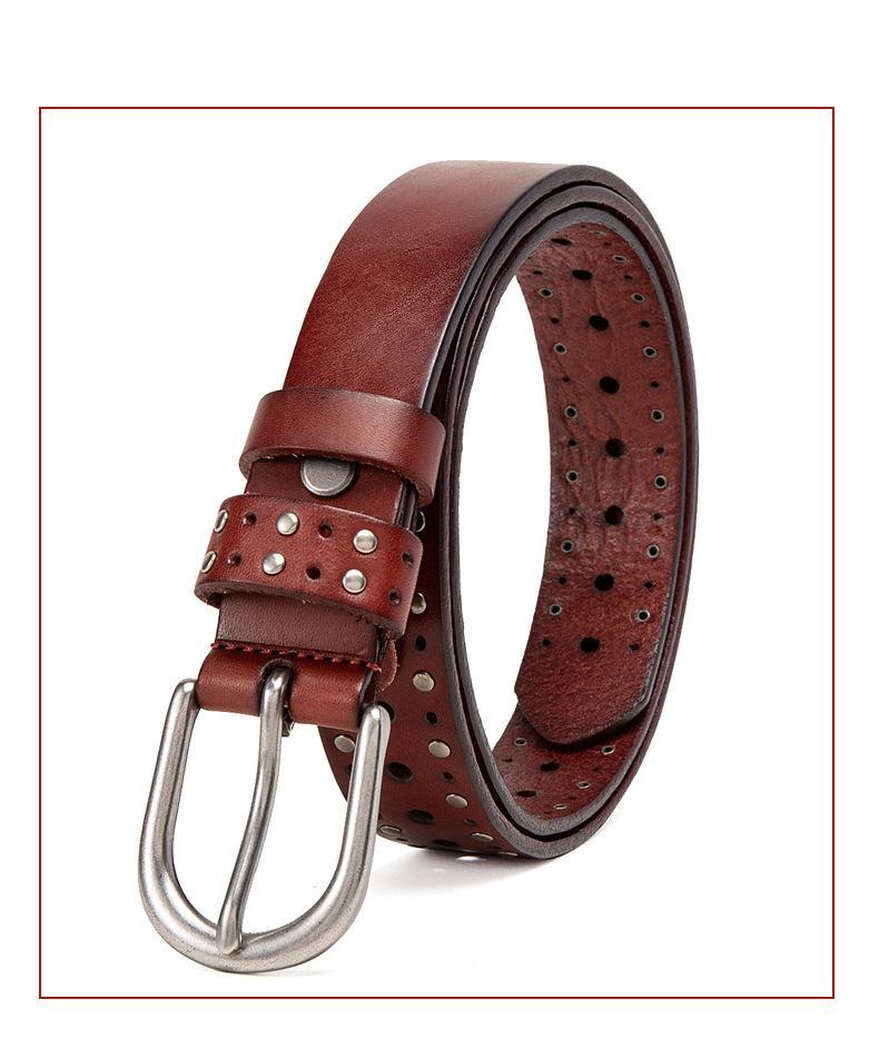 Belt Women'S First Layer Cowhide Rivets Punk Youth Denim Casual Leather Belt