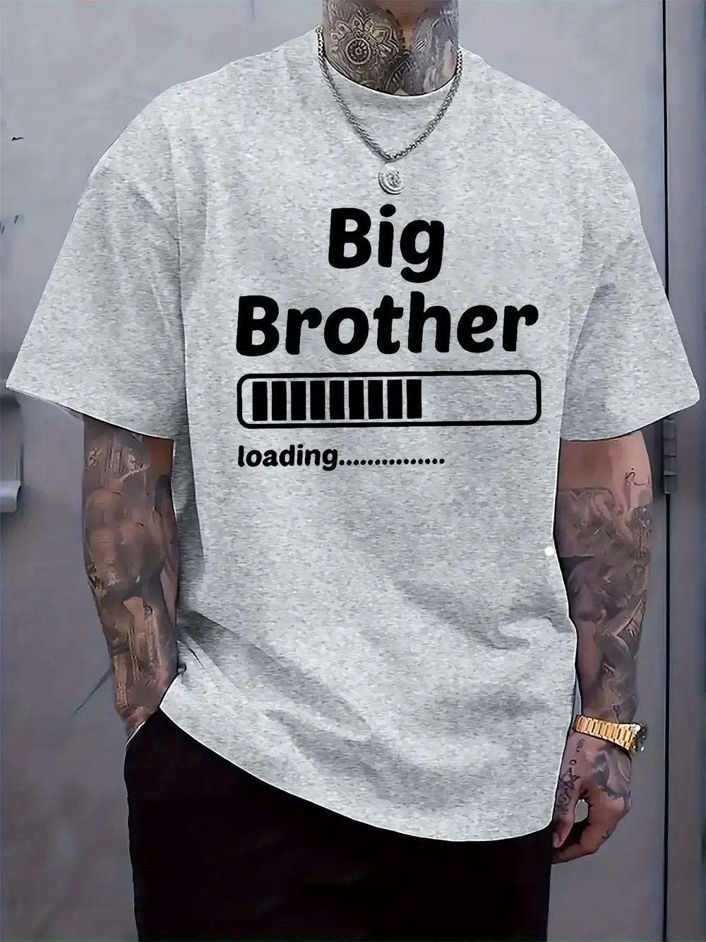 

Casual Big Brother Loading Graphic T-shirt - Light Gray Crew Neck Short Sleeve Tee for Summer XL