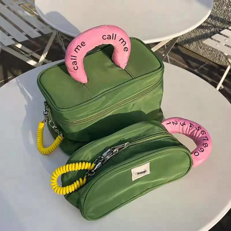 Women Bag Nylon Bucket Waterproof New Fashion Solid Zipper SOFT Handbag Purse Phone Bag Cosmetic Bag Sweet