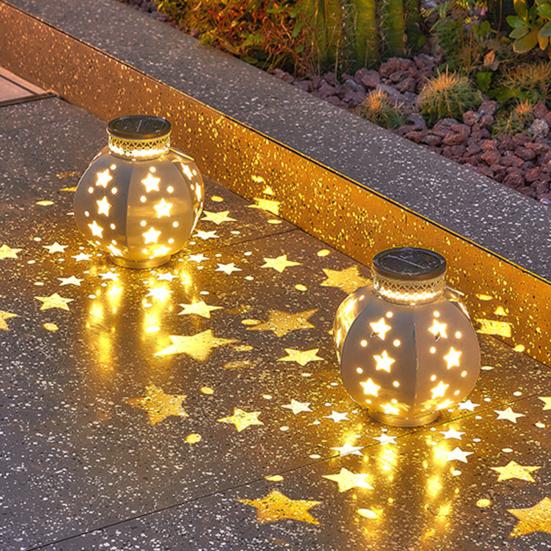 Outdoor Star Solar Lantern Waterproof Garden Light with Star Hollow Design Warm LED Glow Solar Lamp for Yard Patio Porch Lawn Pathway Decoration