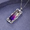 Silver Plated Baguette Cut Gradient CZ Pendant Necklace, Ornate Scrollwork Frame Cable Chain Necklace for Women