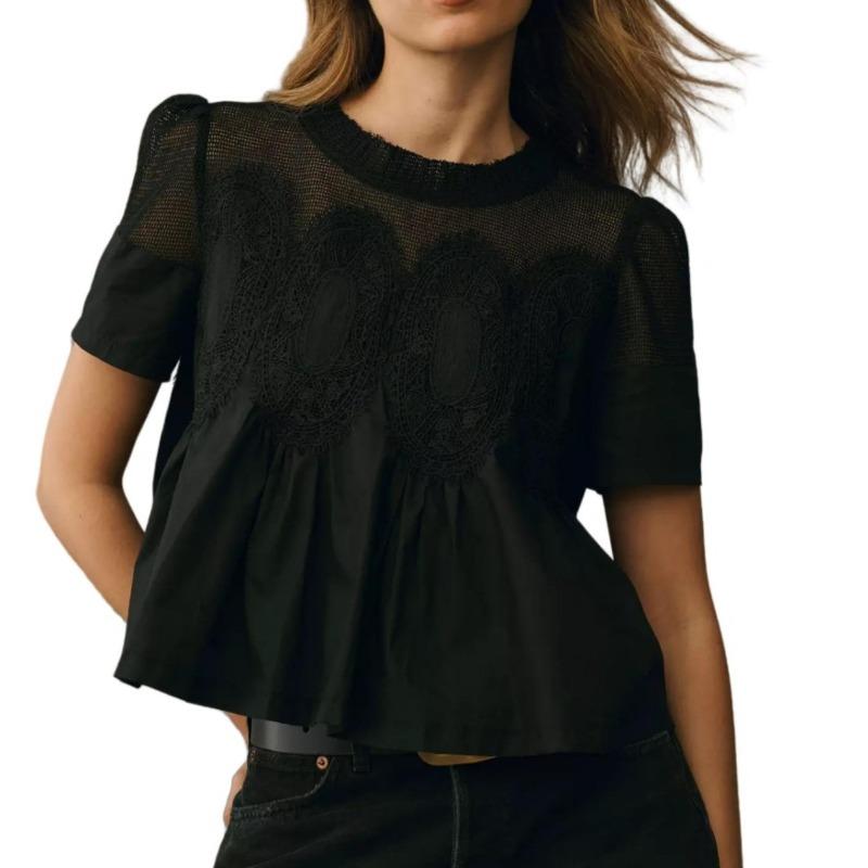 YYFS Moda damska Casual Lato Wiosna Jednolity kolor Drukuj Bluzki i koszule z krótkim rękawem i dekoltem w kształcie litery O