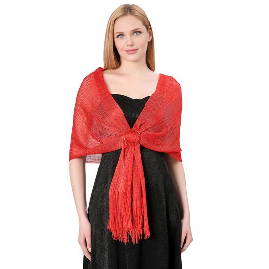 Metallic Shawl Glittery Glow Women Sparkling Wrap Tassel Bucket Design Formal Occasion Shawl Versatile Evening Shawl
