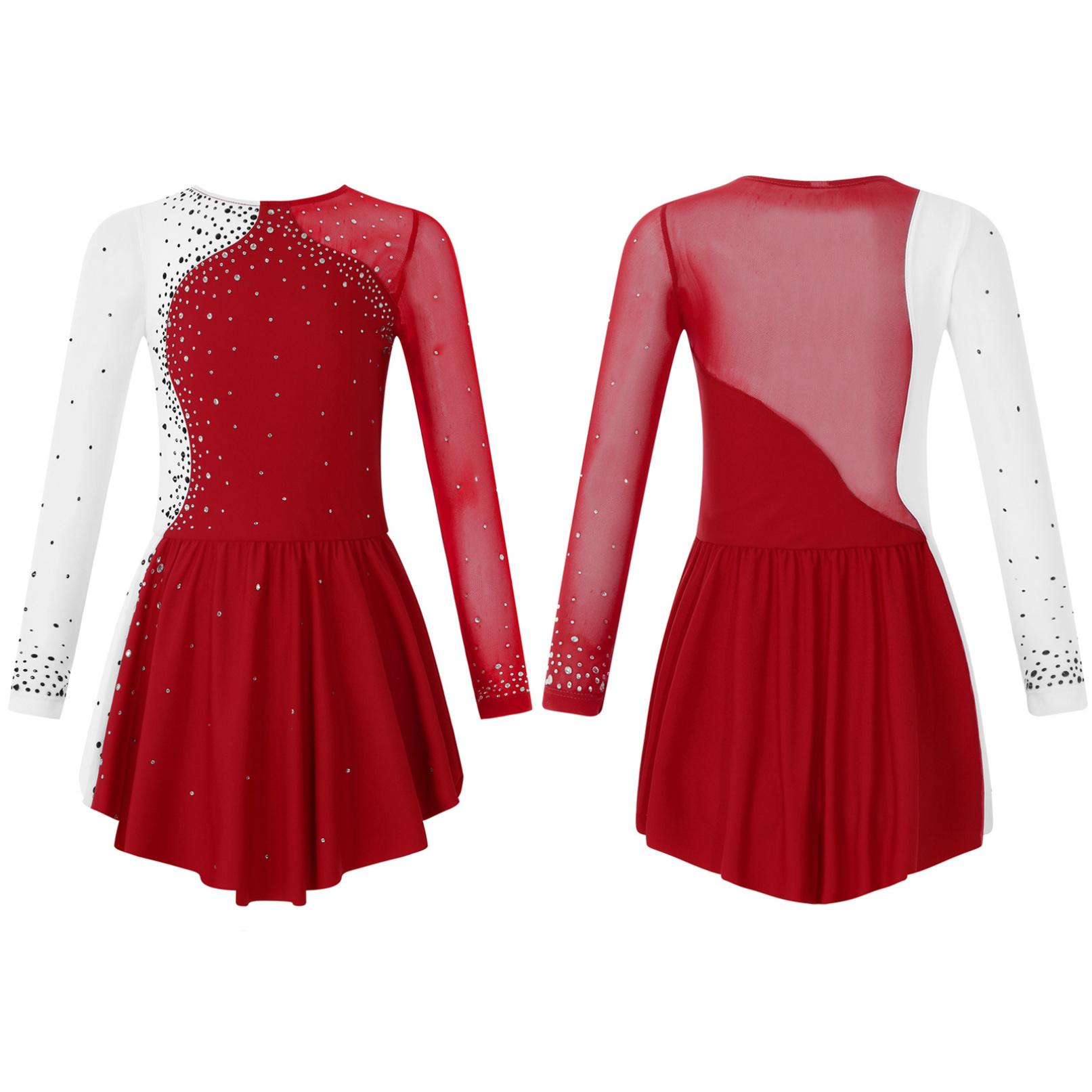 

Дитяча сукня для дівчаток з довгим рукавом для фігурного катання, балерина, блискучий діамант, балетне трико, танцювальне трико 11-12 Years бордовий