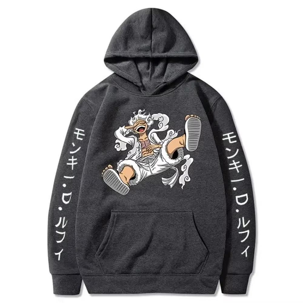 Anime Hoodies for Men ONE PIECE Gear Fifth Fear Luffy Sun Gold Pullover Cotton Hooded Streetwear Sweatshirts
