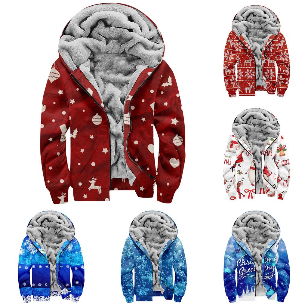 Men's Personalized Casual Printing Long Sleeve Zipper Sweater Thick Cotton Suit Winter