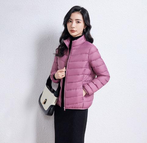 Autumn and winter down light down jacket women's hooded short light thin white duck down fashion coat
