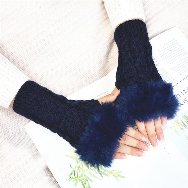 Winter Women Gloves Plush Faux Fur Knitting Wool Keep Warm Mitten Fingerless Lady Girl Half Finger Gloves Christmas Gift