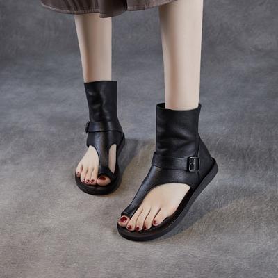 Genuine Leather Roman Flat Sandals Flip Flops Hollow Short Boots Fashionable Women's Shoes