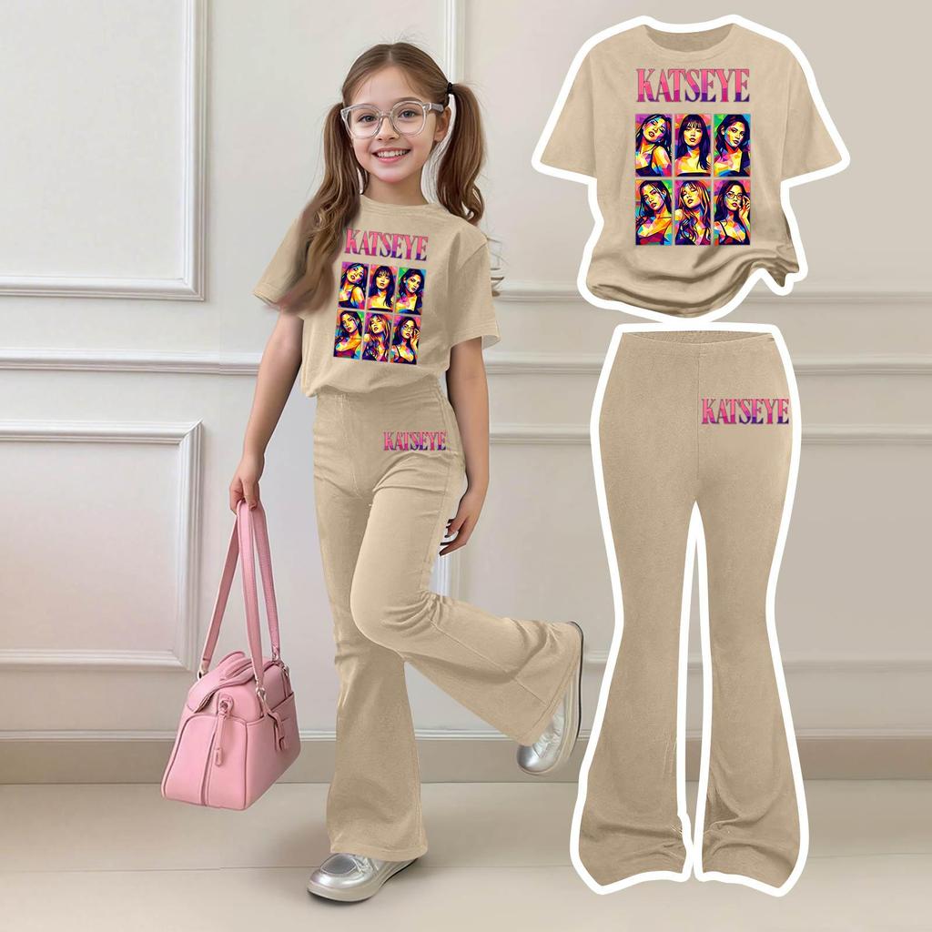 Kids Girls Casual Short Sleeve Printed Outfit Set for Play and Daily Wear