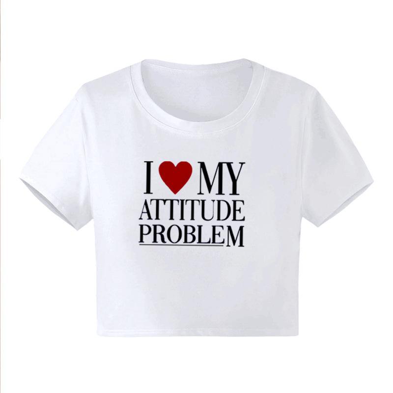 New European and American Spice Girls alphabet-printed navel top summer round neck pullover slim shoulder sleeves short T-shirt