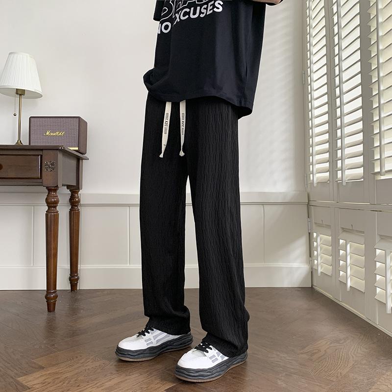 

Men s White Textured Wide Leg Pants Casual Drawstring Detail Streetwear Bottoms M