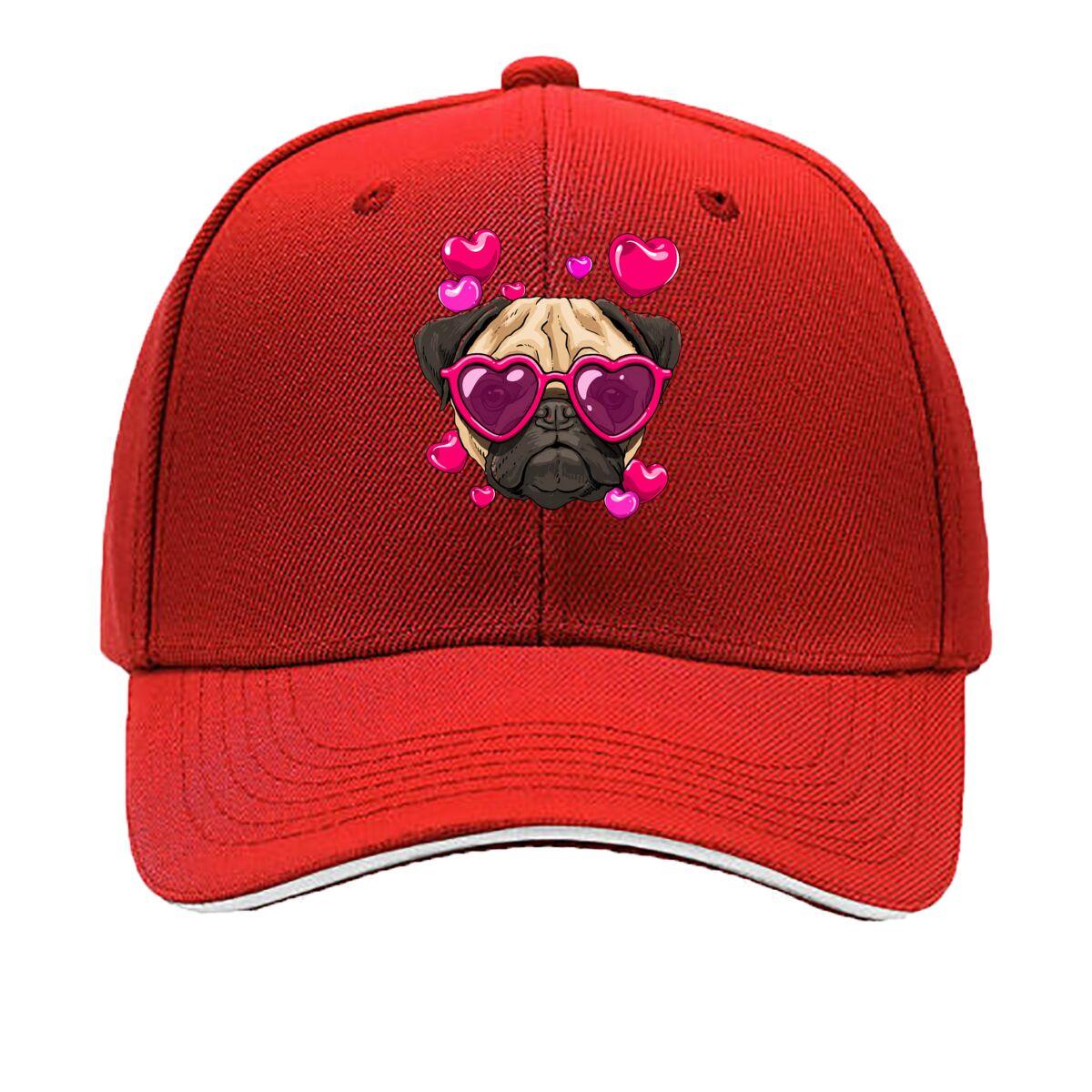 Valentine Day Pug Dog Heart Glasses Hearts Graphic Sandwich Baseball Cap Unisex Women Sun Cap Outdoor Workouts Hat One Size