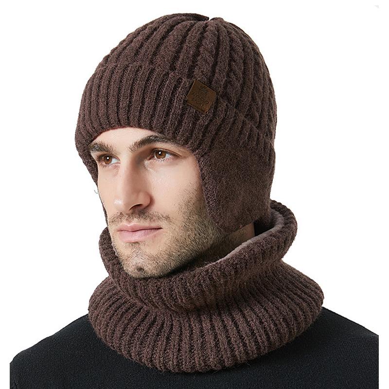 Winter Men's Women's Knitted Hat Scarf Two-piece Twist Ear Protection Warm Cap