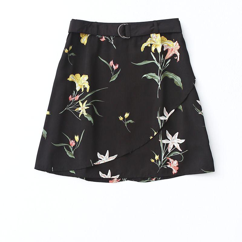 

Export Export Elegant Elegance High Waist Slim Looking Summer Print Ruffles Chiffon Skirt Drape A- line Skirt Black Eurocode -38