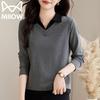 MiiOW Women's Long-Sleeve Faux Two-Piece Polo Shirt