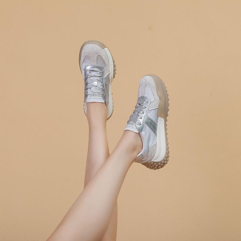 Silver Leather Pops Shoes Sport Casual Satin Women's Shoes