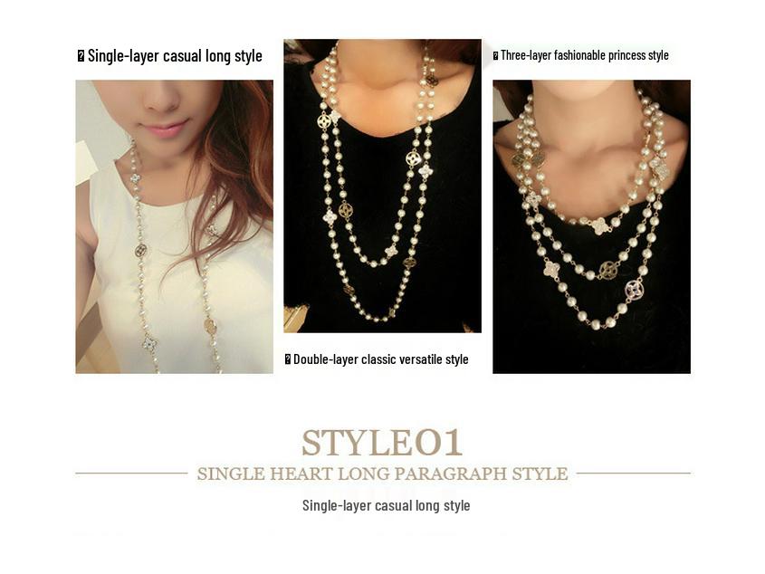 Rose Gold Four-Leaf Clover Double-Layer Pearl Necklace