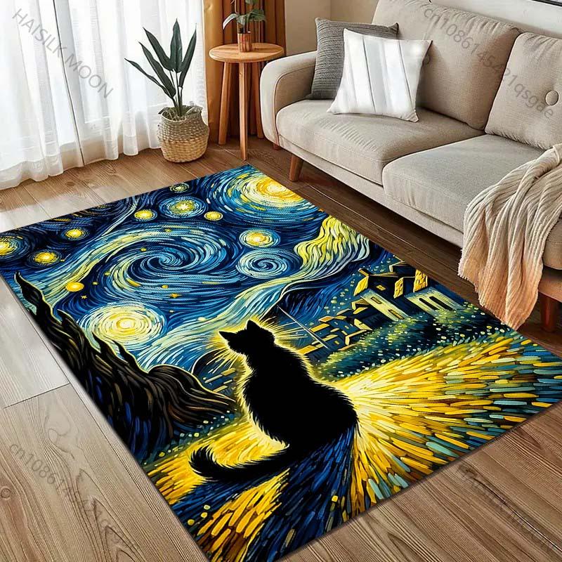 1PC Cat under starry sky Carpet for Living Room Bedroom Sofa Home Decor Rus Non-slip Floor Mat Luxury Gift