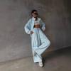Womens Minimalist American Style Hooded Sweatshirt Straight Leg Pants Set Casual Streetwear Outfit 2025 Fall