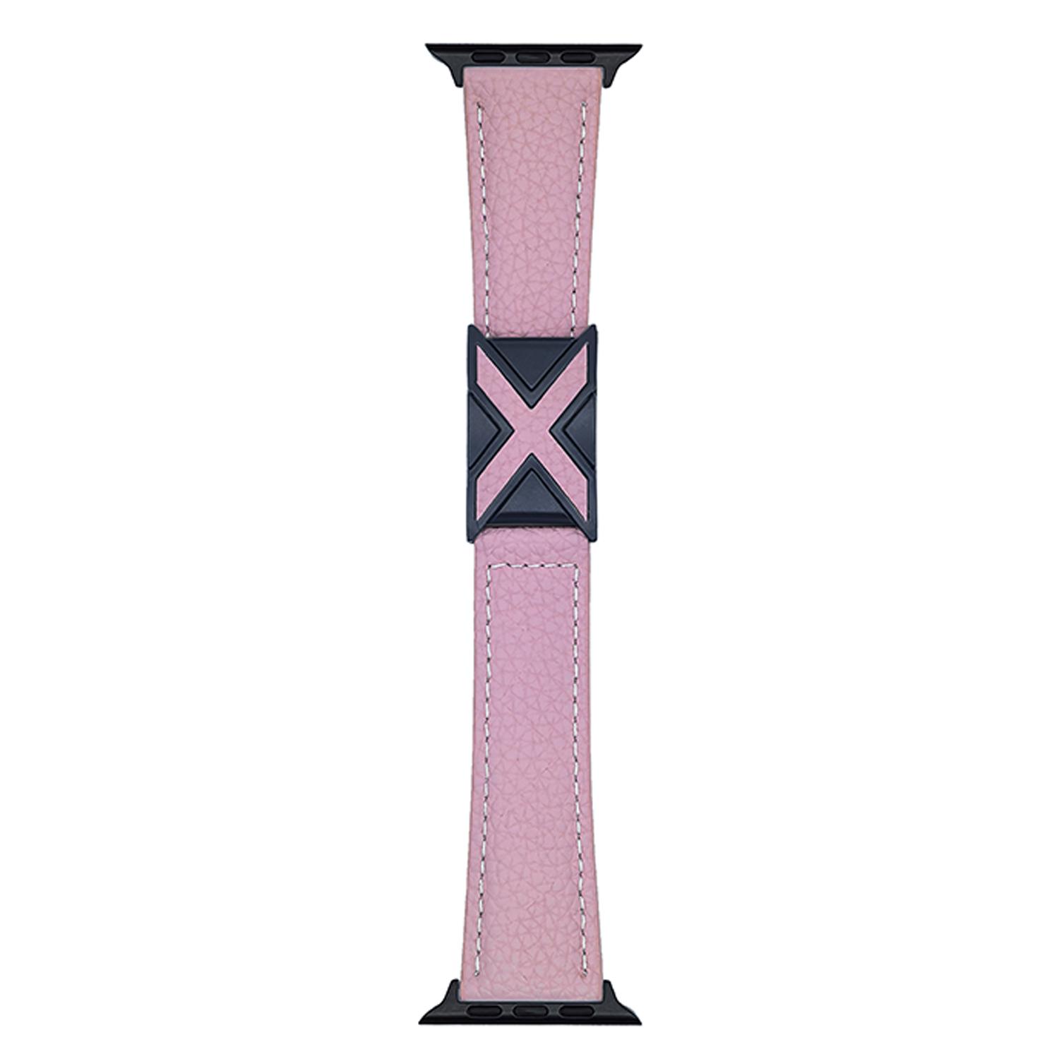 

Watch Band For Apple Watch Series 10 Ultra 9 8 7 SE 6 5 4 3 2 1 46mm 49mm 45mm 44mm 42mm Magnetic X-Buckle Litchi Texture Leather Strap Pink