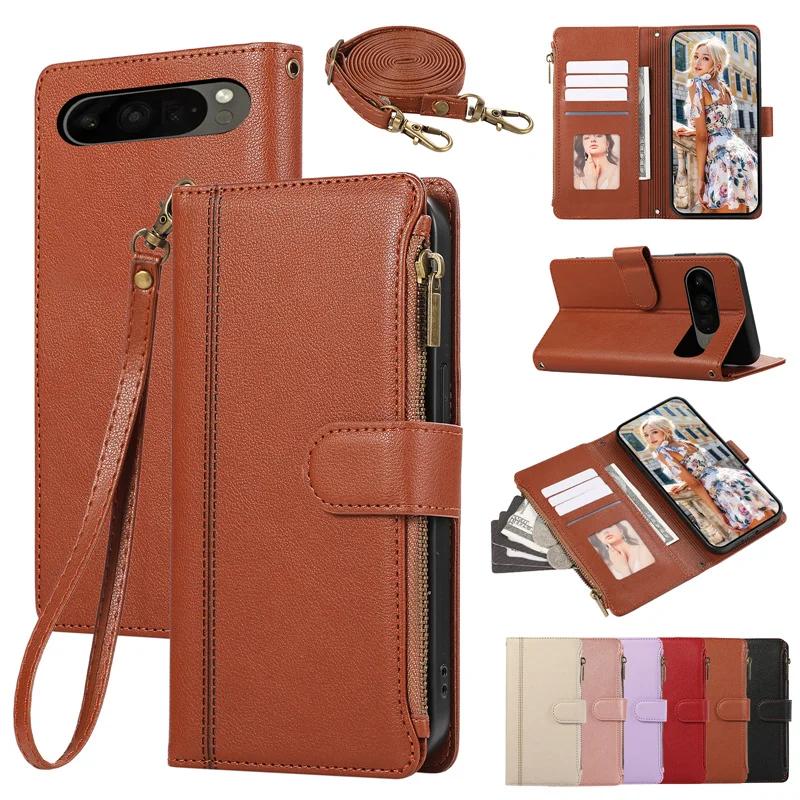 

Ремешок на запястье Кроссбоди Кошелек с держателем для карт Чехол для телефона для Google Pixel 9 8 7 6 Pro 8A 7A Защитная Противоударная Кожаная Обложка Google Pixel 8A коричневый