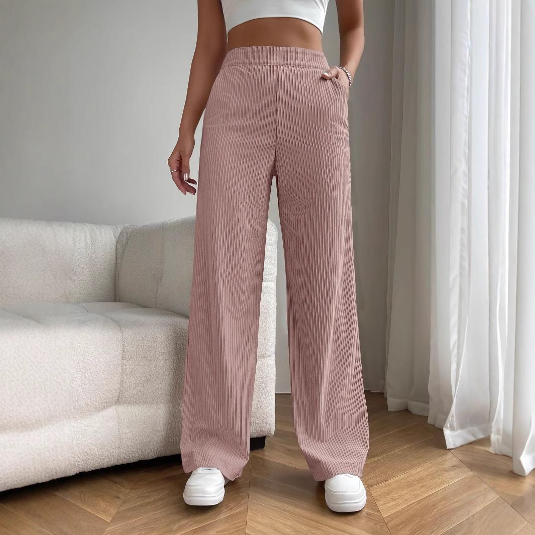 

Women s Long Trousers Spring Autumn High-Waisted Wide-Leg Trousers Flowing Versatile Casual Straight-Leg Trousers XXL рожевий