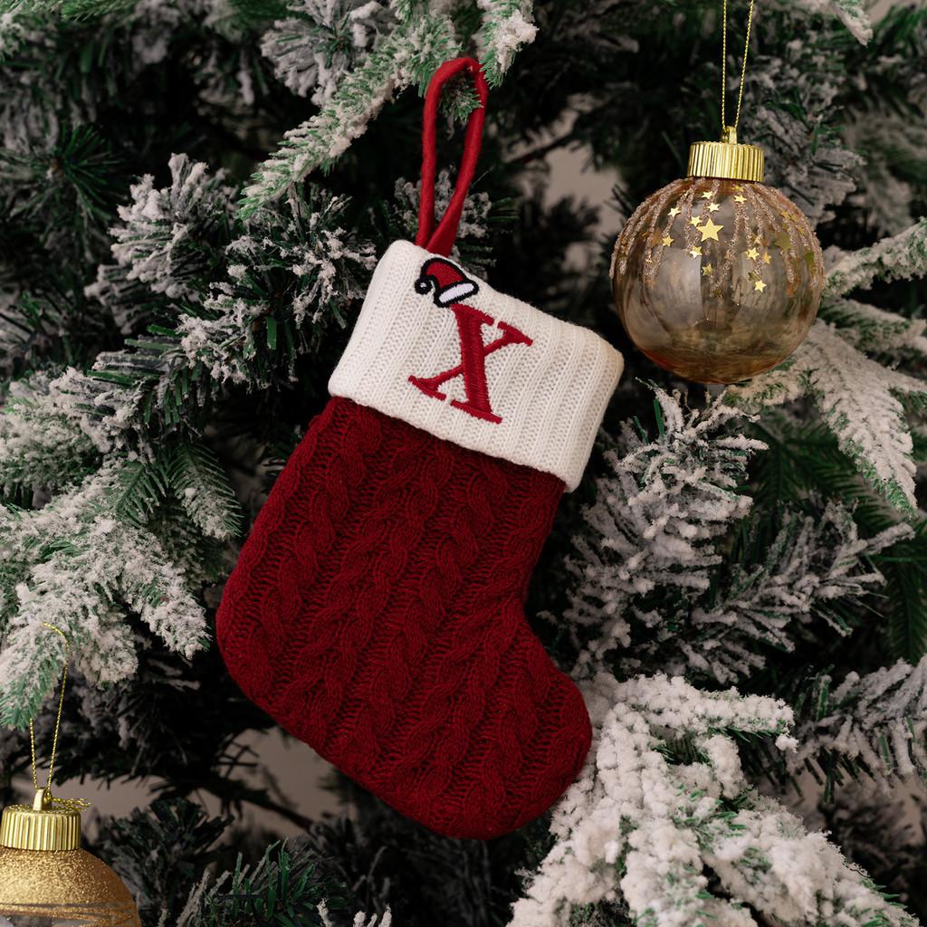 Exquisite Red Knitted Christmas Stockings With Embroidered Letter Designs For Festive Decor