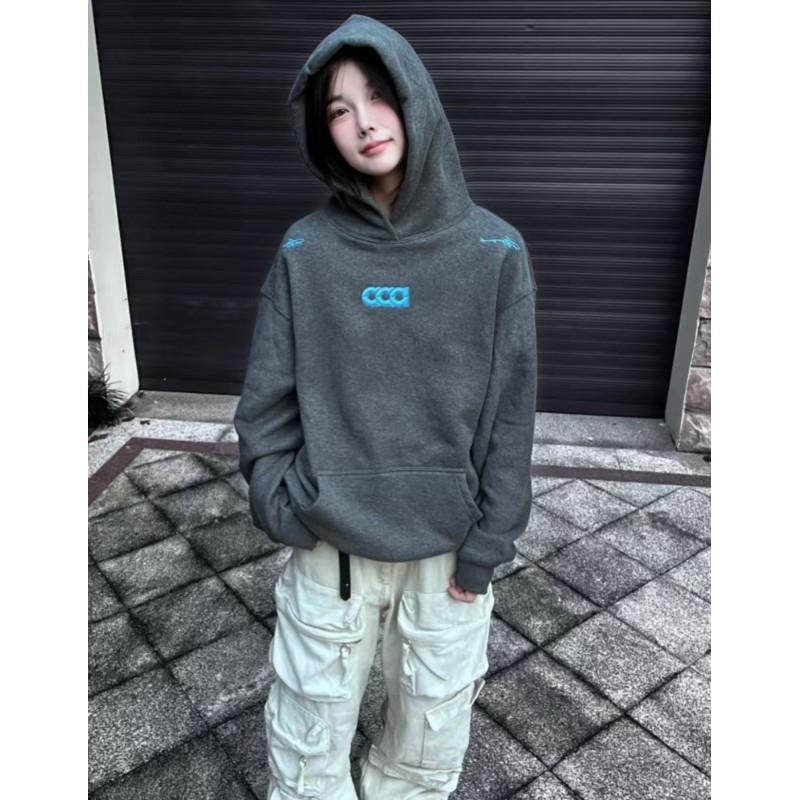 Womens Oversized Hooded Sweatshirt With 3D Letter Embroidery Loose Fit Streetwear Winter 2025